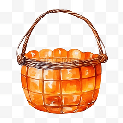 黑糖冰棍图片_水彩玻璃篮橙色篮子挂在绳子上，