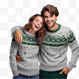 一家人坐一起图片_穿着相同针织毛衣的丈夫和妻子一