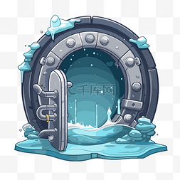 背景卡通中有雪的水下门的门户剪