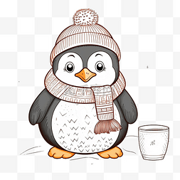 学习的孩子们图片_穿着毛衣的可爱企鹅和一杯可可儿