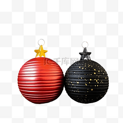 黑木桌上的黄色和红色圣诞树玩具