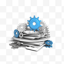 营销内容图片_3D 插图齿轮和文档内容管理