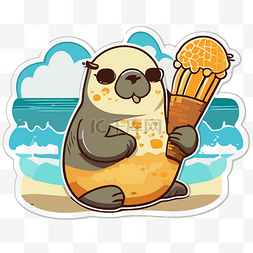 动物海豹图片_海豹吃冰淇淋和沙子的图片 向量
