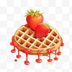 草莓香草图片_融化的华夫饼与草莓卡通与人工智