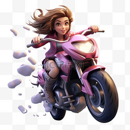 艺术创意图案图片_创意女孩摩托车元素立体免抠图案