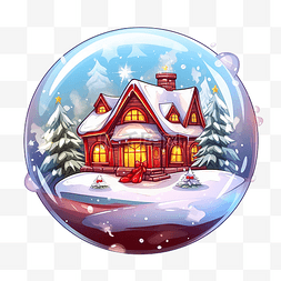圣诞假期雪球插画与红色村屋