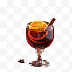 木桌上放着一杯红热葡萄酒，配上