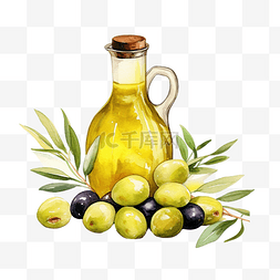 水彩橄榄油图片_水彩橄榄油