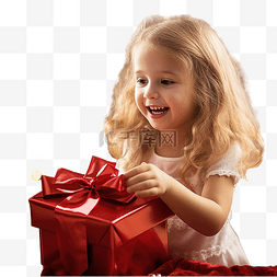 打开礼物的女孩图片_圣诞节时，小女孩在家里的客厅里