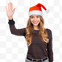 冬季女款图片_戴着圣诞帽的女孩手掌上握着想象