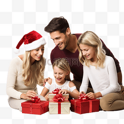 圣诞节那天，一家人在家里看礼物