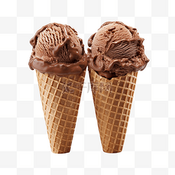巧克力冰淇淋甜筒图片_两个阳光明媚的巧克力冰淇淋甜筒