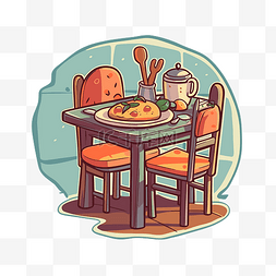 一张桌子上有食物的卡通插图剪贴
