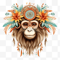 猴年春节背景图片_波西米亚风猴子剪贴画
