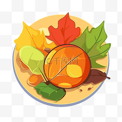 盘子和叶子图片_盘子里装满了橙色的叶子和树叶剪