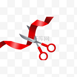 红色剪彩图片_剪彩红丝带横图彩带可爱剪刀