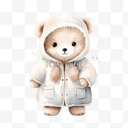 抽象动物素描图片_可爱的小熊穿着白大褂，站在水彩