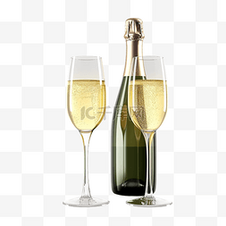 带香槟瓶的香槟杯所有元素均被隔