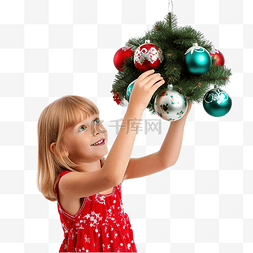 传统节日树图片_彩色儿童在节日树上挂着圣诞小玩