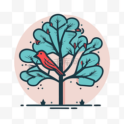 树顶矢量图片_矢量红色鸟栖息在树顶