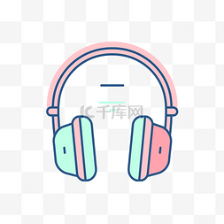 一副耳机的彩色粉色和蓝色图标 