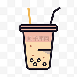 奶茶轮廓图片图片_白色背景上带有稻草图标的泡茶饮