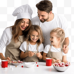 幸福的家庭穿着圣诞睡衣和小女儿