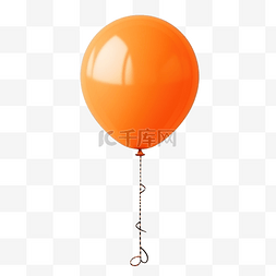 橙色氦气球，带绳索隔离背景