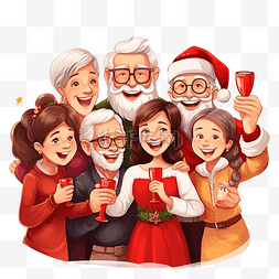 葡萄酒和人图片_欢快的大家庭在圣诞节庆祝活动上