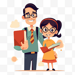 卡通情侣戴眼镜图片_學生和老師 向量