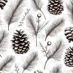 冬季植物树枝图片_手绘森林和圣诞节无缝图案，配有