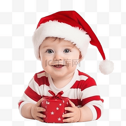 戴着圣诞老人帽子的可爱宝宝玩圣