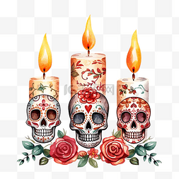 三支燃烧的蜡烛设置 dia de muertos 