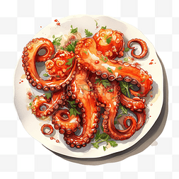 煮菜的厨师图片_ai生成油炸开胃菜章鱼插画