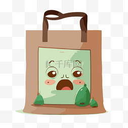 可爱的购物袋，上面有一张脸和叶
