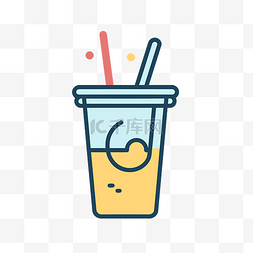 透气吸湿图标图片_一杯果汁，带有吸管和吸管插图，
