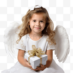 摄影棚里一个带翅膀的可爱小女孩