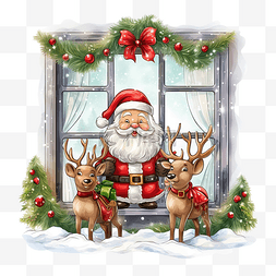驯鹿和雪花图片_圣诞老人