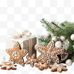 树枝雪花图片_圣诞冷杉的树枝与装饰