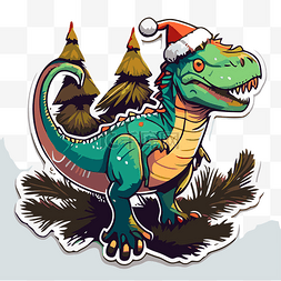 恐龙剪贴画图片_带有卡通恐龙剪贴画的圣诞贴纸 