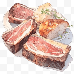 日本製图片_水彩日本料理牛排