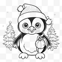 卡通婴儿围巾图片_圣诞快乐可爱的企鹅画与圣诞饰品