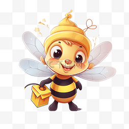 昆虫卡通可爱图片_圣诞快乐卡通可爱蜜蜂拿着蜂蜜北