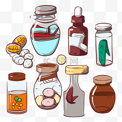 药物剪贴画药用玻璃瓶，卡通内装