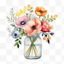 粉色花瓶图片_水彩花插在花瓶里的剪贴画