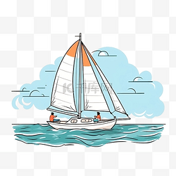 泳装的男人图片_游客正在玩涂鸦风格的帆船插画