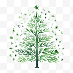 带雪花和手绘圣诞树的绿色圣诞贺