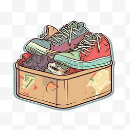 运动鞋盒图片_手提箱里的运动鞋插画 向量