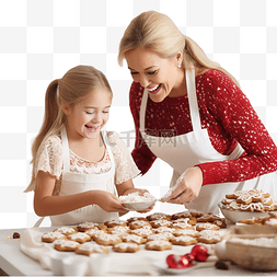 可爱的母亲和女儿准备圣诞饼干