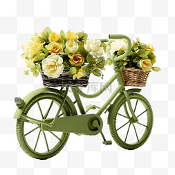 绿色绽放绽放图片_有花的绿色自行车
